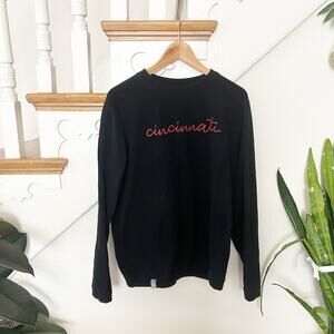 Southern Bliss Company Cincinnati Sweatshirt Black Ribbed Long Sleeve Size S